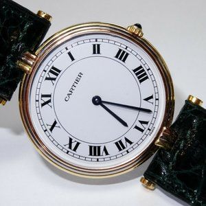 CARTIER Paris 30mm Vendome TriColor 18k Gold Roman Watch w Cartier Band Box